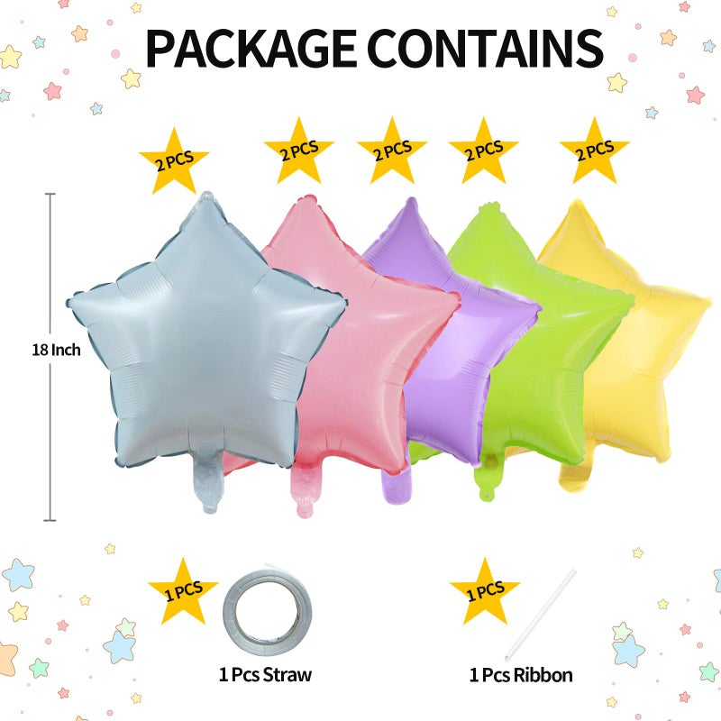 KALOR Pastel Multicolor Star Foil Balloons, 10 Pcs 18 Inch Stars Shape Foil Mylar Balloons for Birthdays, Weddings, Baby Showers Graduation Decorations - Image 2